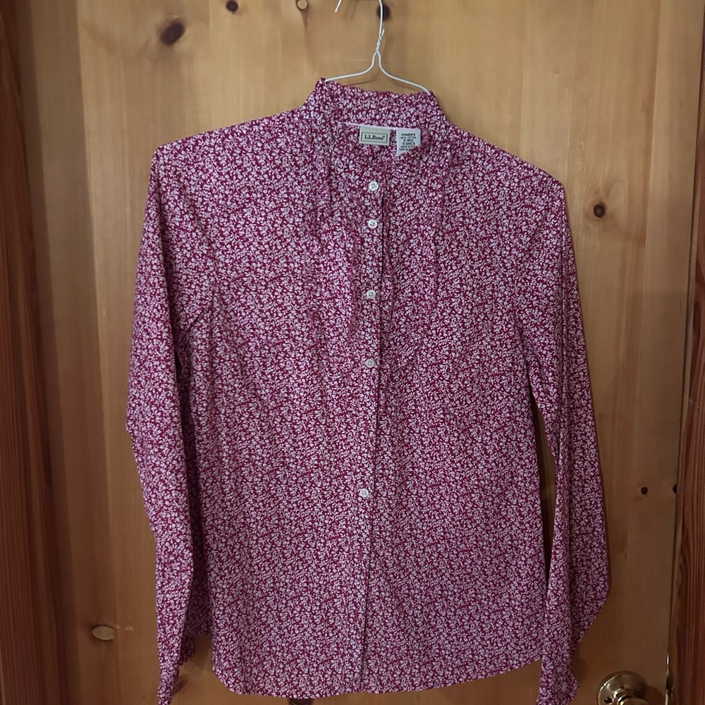 L.L. Bean Burgundy Floral Blouse